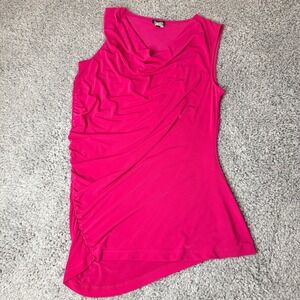 Nine West Womens Fuchsia Pink Cowl Neck Ruched Sleeveless Asymmetrical Top L